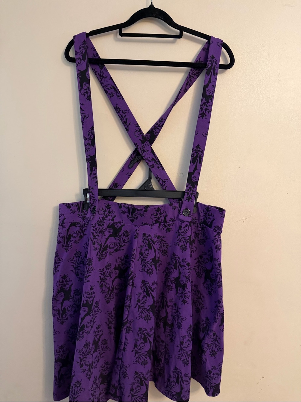 Disney Purple Mini Skirt with Black Floral Print and Cross-Back Straps